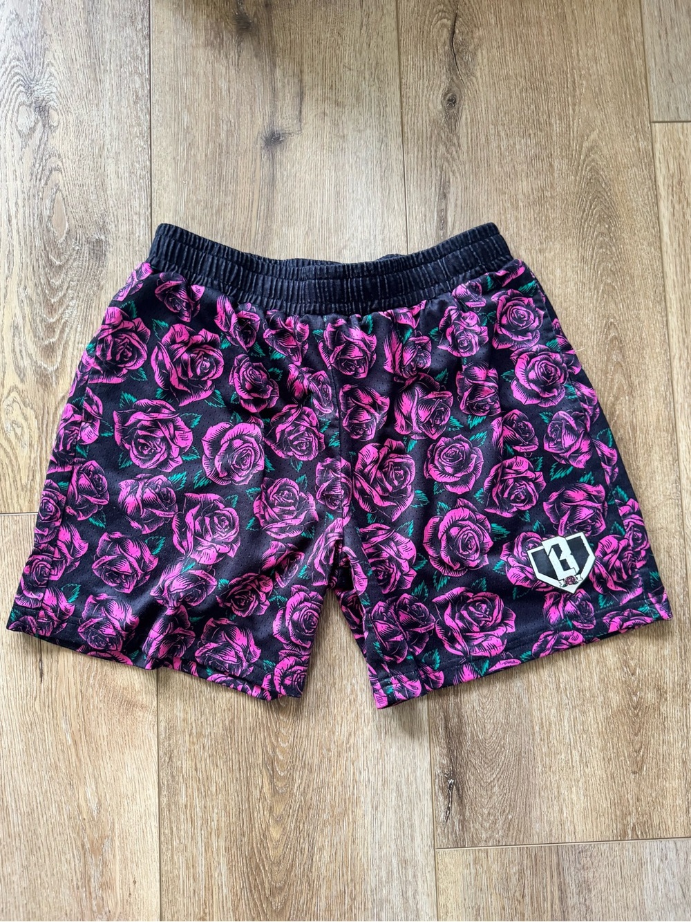 Baseball Lifestyle 101 Rose Print Mesh Shorts with Pockets - Size YXL